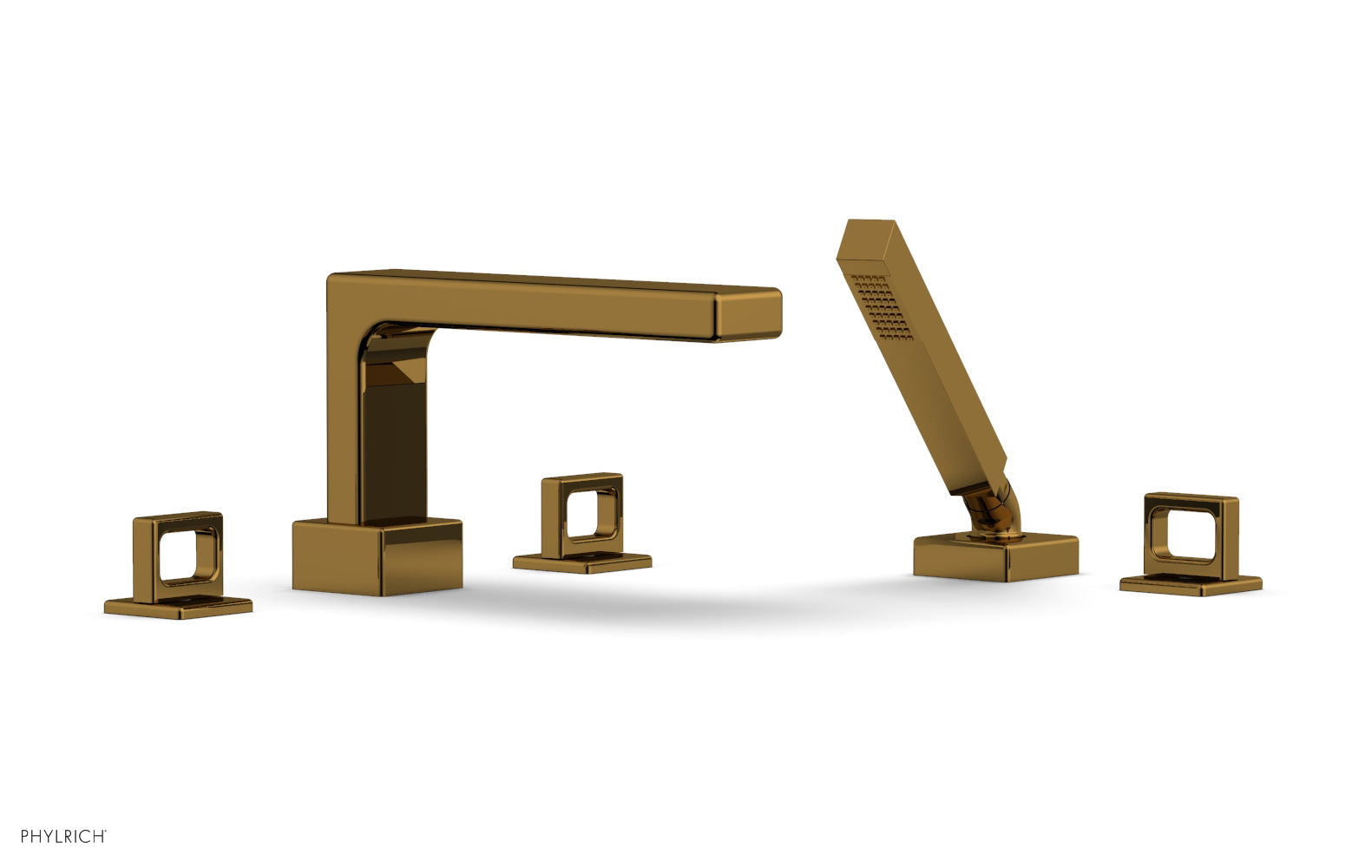 6-3/8" - French Brass - MIX Deck Tub Set with Hand Shower - Ring Handles 290-50 by Phylrich - New York Hardware