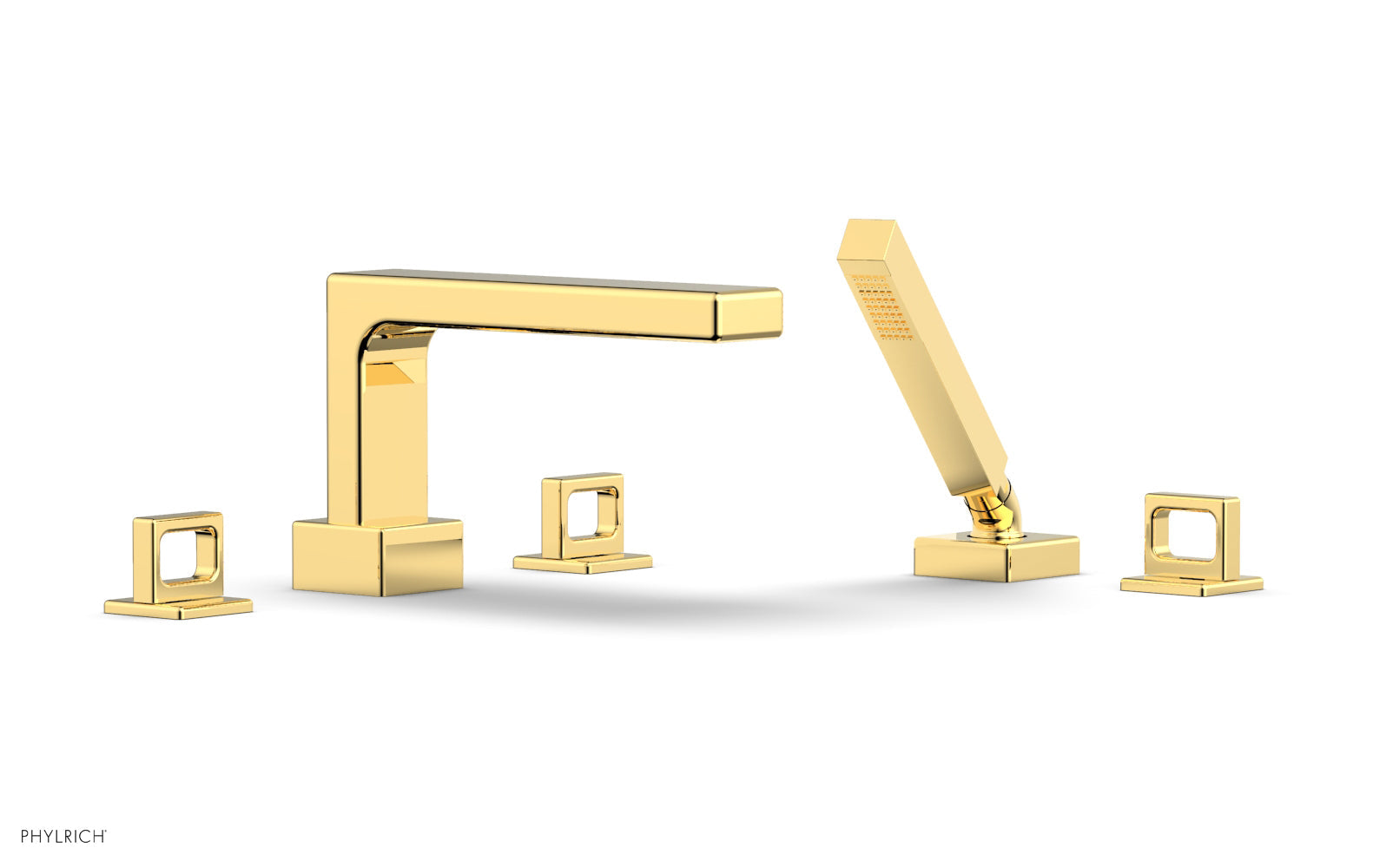 6-3/8" - Polished Gold - MIX Deck Tub Set with Hand Shower - Ring Handles 290-50 by Phylrich - New York Hardware