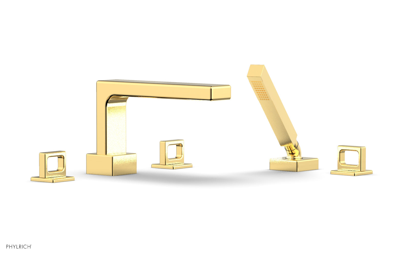 6-3/8" - Satin Gold - MIX Deck Tub Set with Hand Shower - Ring Handles 290-50 by Phylrich - New York Hardware