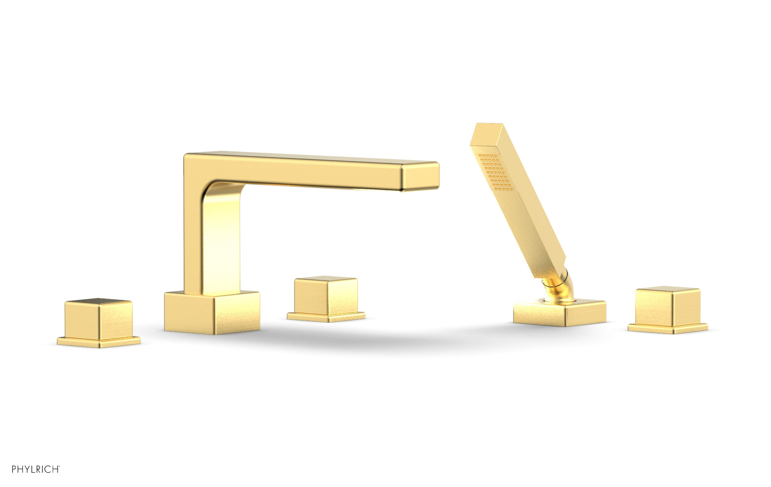 6-3/8" - Burnished Gold - MIX Deck Tub Set with Hand Shower - Cube Handles 290-51 by Phylrich - New York Hardware