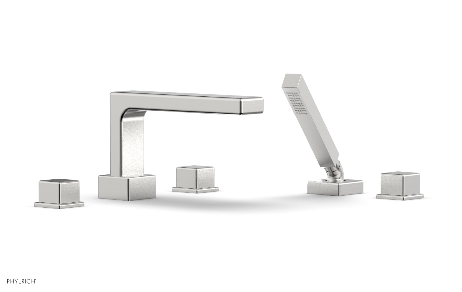 6-3/8" - Satin Chrome - MIX Deck Tub Set with Hand Shower - Cube Handles 290-51 by Phylrich - New York Hardware