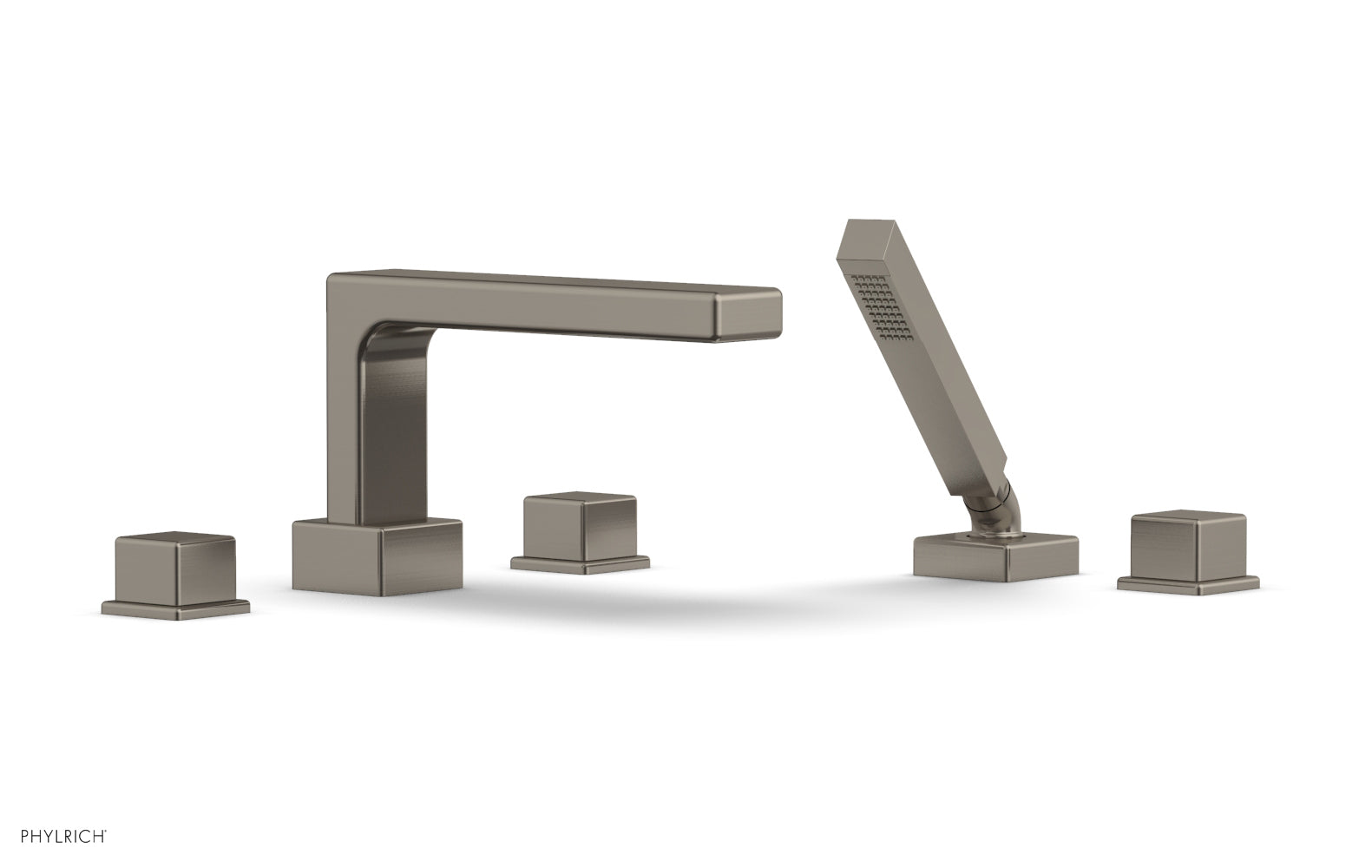 6-3/8" - Pewter - MIX Deck Tub Set with Hand Shower - Cube Handles 290-51 by Phylrich - New York Hardware