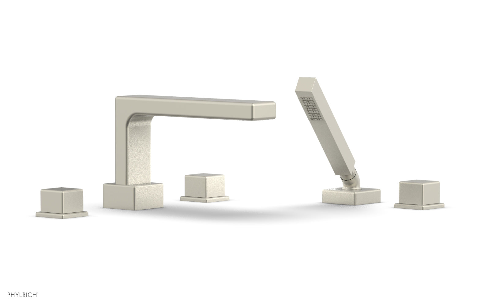 6-3/8" - Burnished Nickel - MIX Deck Tub Set with Hand Shower - Cube Handles 290-51 by Phylrich - New York Hardware