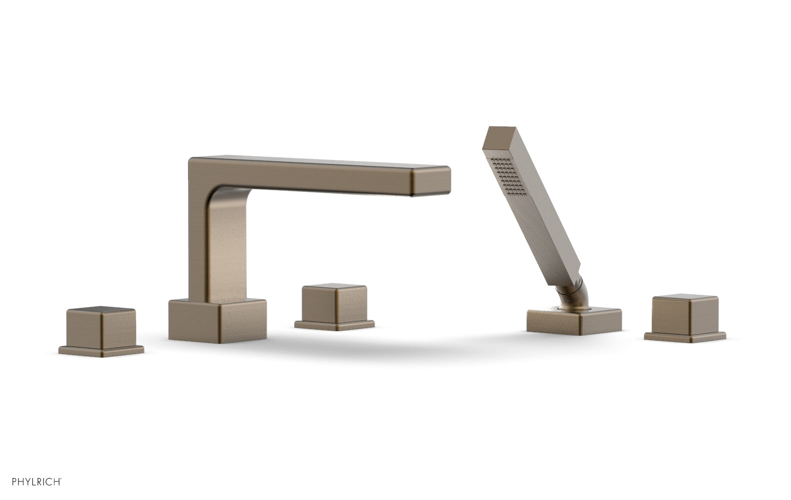 6-3/8" - Old English Brass - MIX Deck Tub Set with Hand Shower - Cube Handles 290-51 by Phylrich - New York Hardware