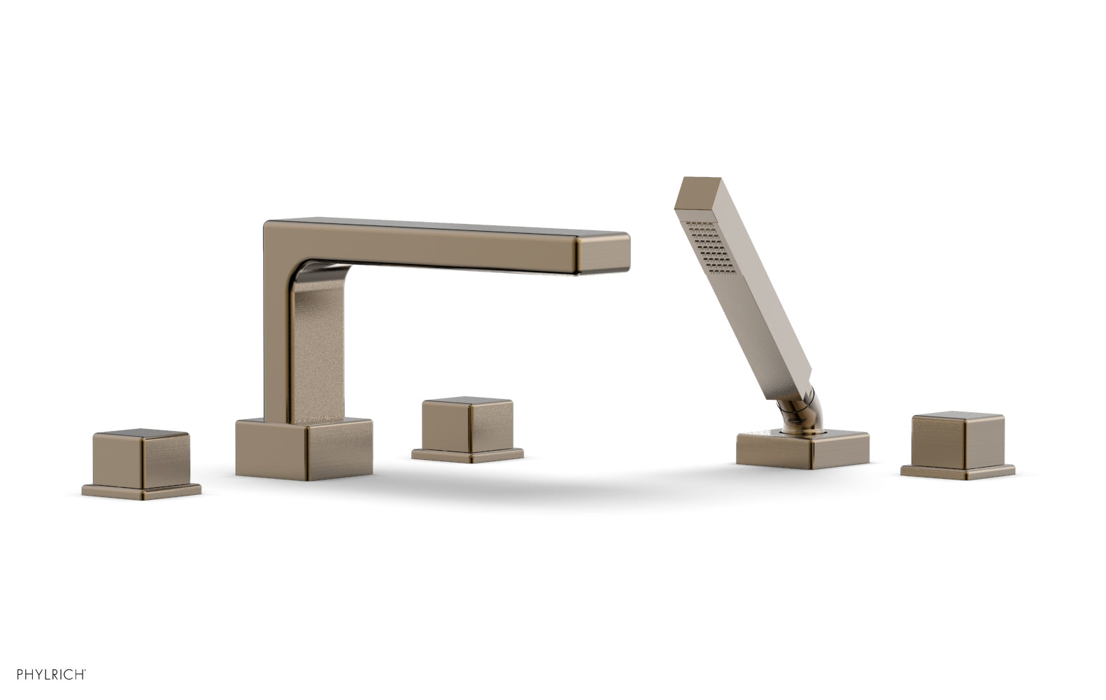 6-3/8" - Antique Brass - MIX Deck Tub Set with Hand Shower - Cube Handles 290-51 by Phylrich - New York Hardware