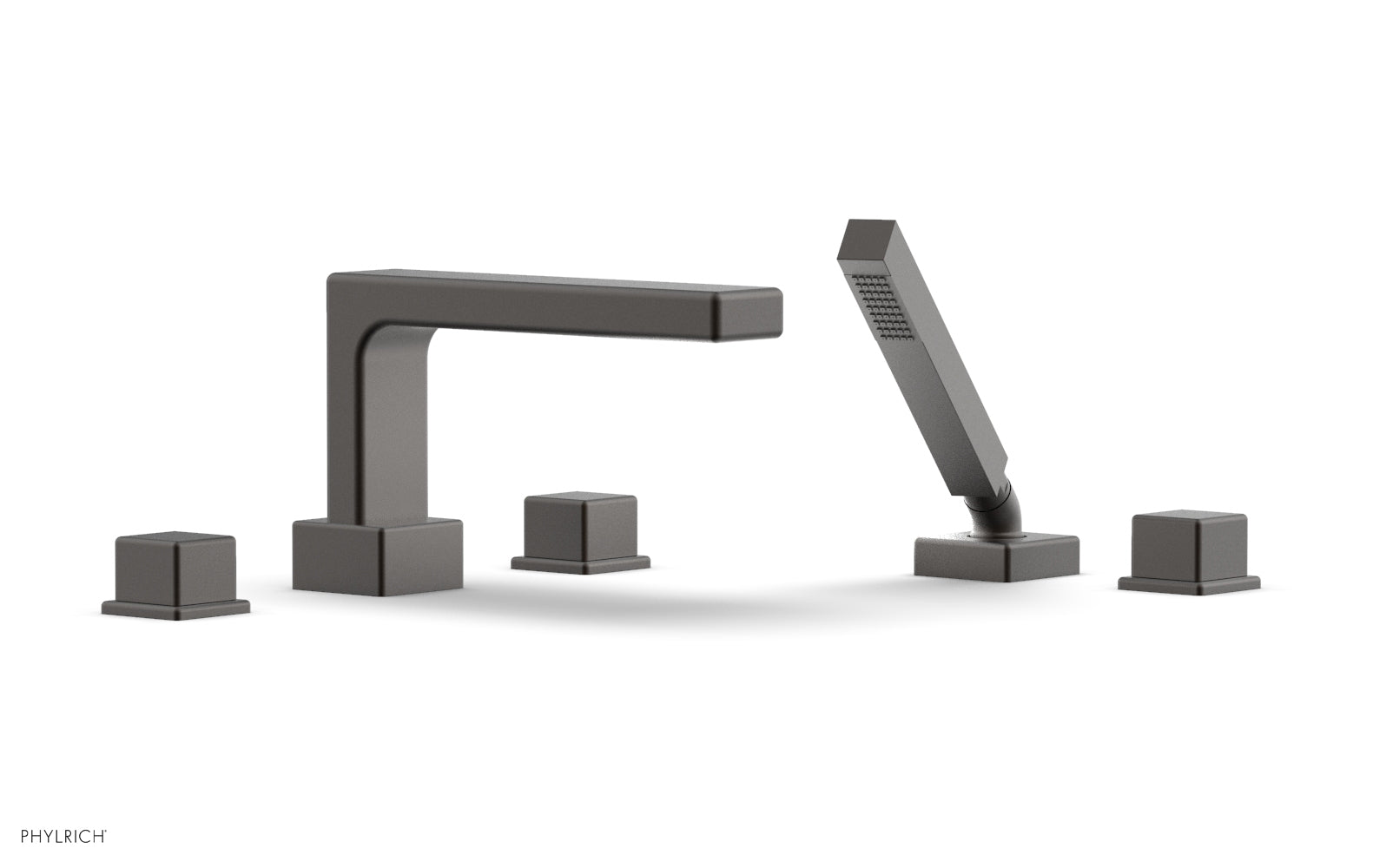 6-3/8" - Oil Rubbed Bronze - MIX Deck Tub Set with Hand Shower - Cube Handles 290-51 by Phylrich - New York Hardware