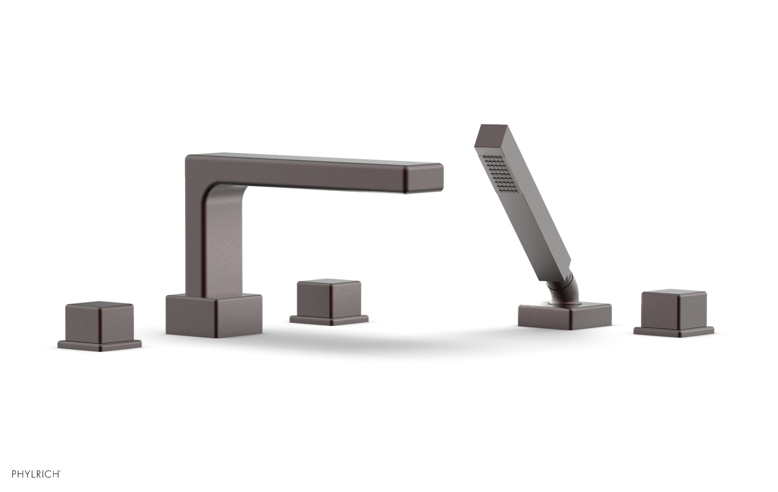 6-3/8" - Weathered Copper - MIX Deck Tub Set with Hand Shower - Cube Handles 290-51 by Phylrich - New York Hardware