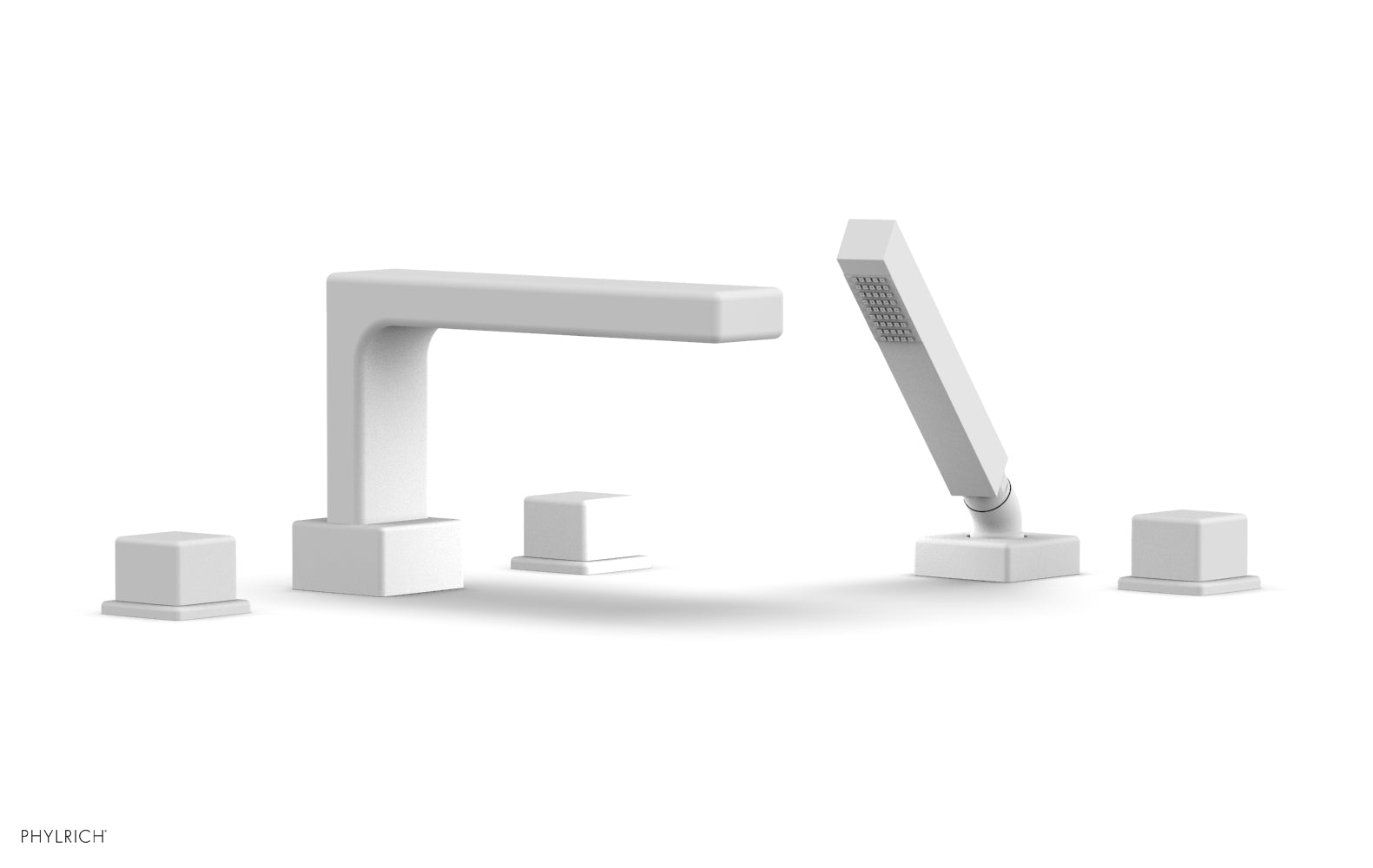 6-3/8" - Satin White - MIX Deck Tub Set with Hand Shower - Cube Handles 290-51 by Phylrich - New York Hardware