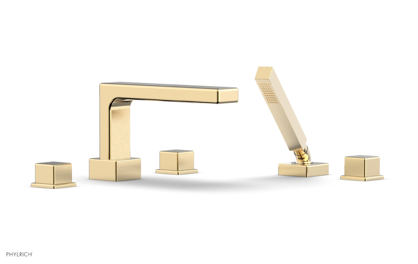 6-3/8" - Polished Nickel - MIX Deck Tub Set with Hand Shower - Cube Handles 290-51 by Phylrich - New York Hardware