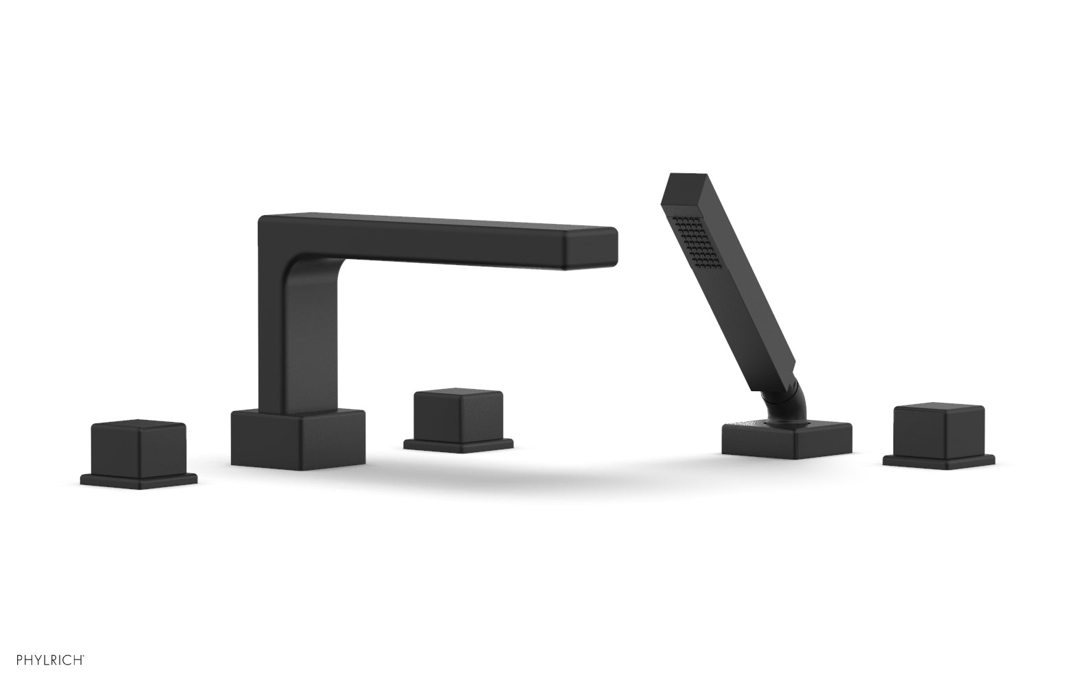 6-3/8" - Satin Nickel - MIX Deck Tub Set with Hand Shower - Cube Handles 290-51 by Phylrich - New York Hardware