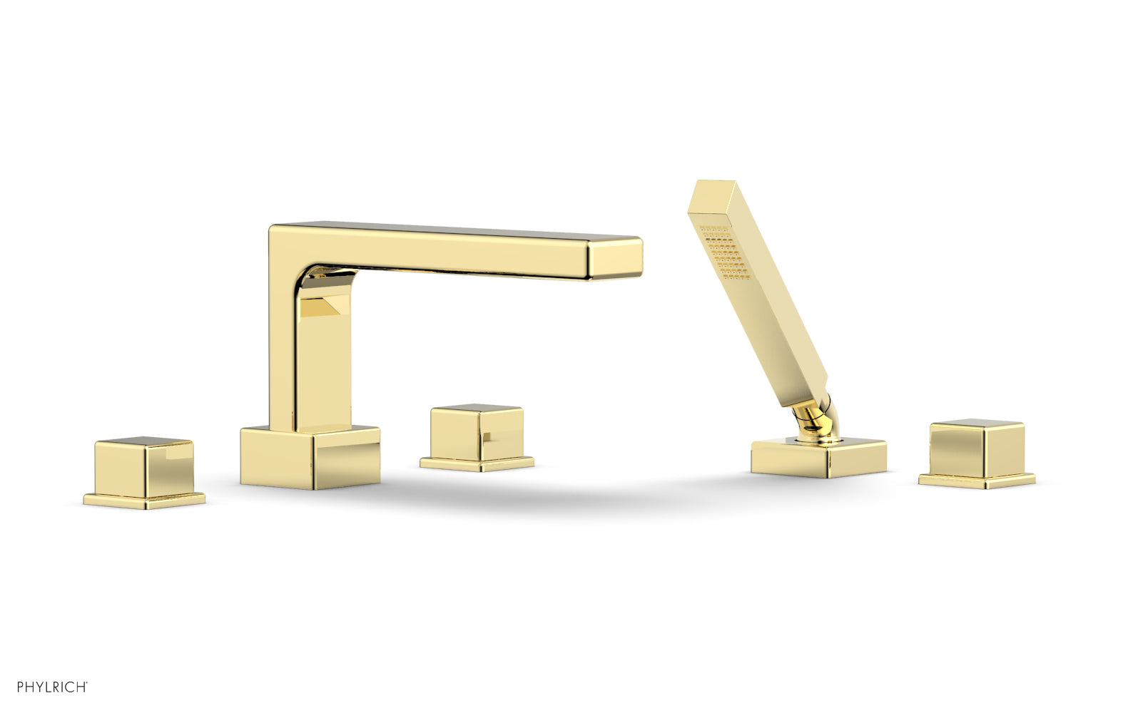 6-3/8" - Polished Brass - MIX Deck Tub Set with Hand Shower - Cube Handles 290-51 by Phylrich - New York Hardware