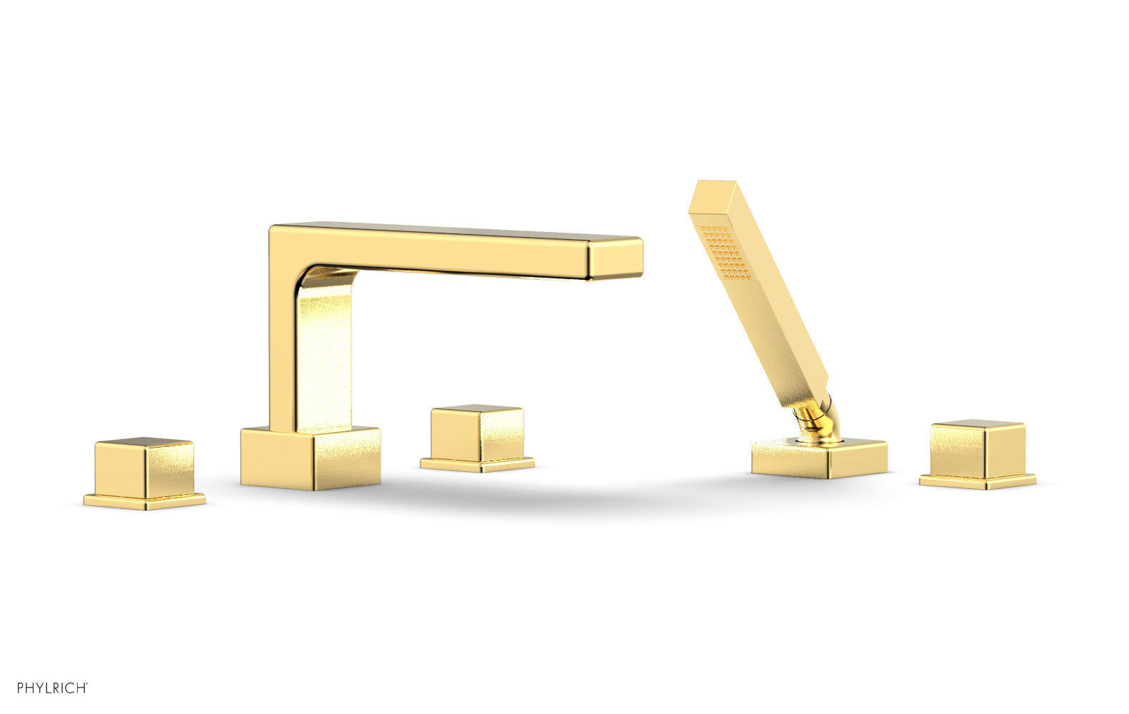 6-3/8" - Satin Gold - MIX Deck Tub Set with Hand Shower - Cube Handles 290-51 by Phylrich - New York Hardware