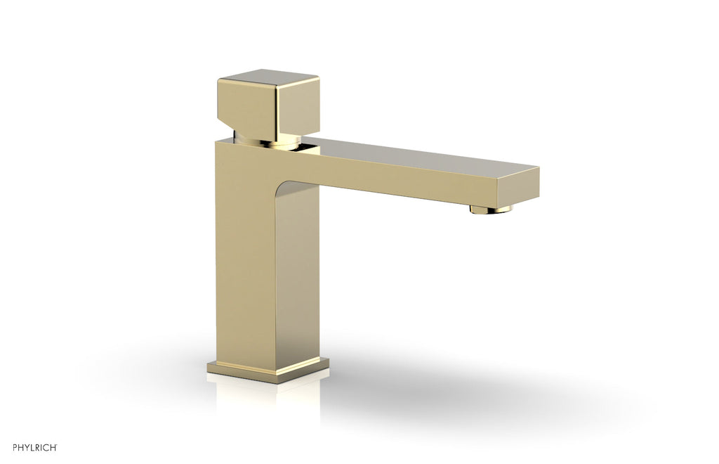 5" - Polished Brass Uncoated - MIX Single Hole Lavatory Faucet, Low - Cube Handle 290L-08 by Phylrich - New York Hardware