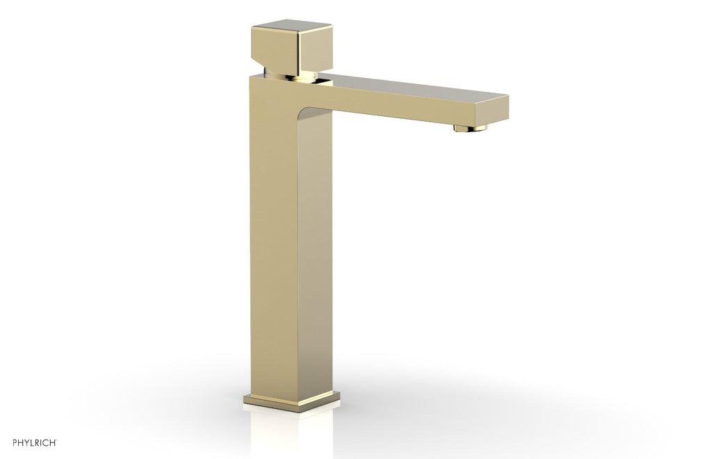1-1/8" - Polished Brass Uncoated - MIX Single Hole Lavatory Faucet, Tall - Cube Handle 290T-08 by Phylrich - New York Hardware