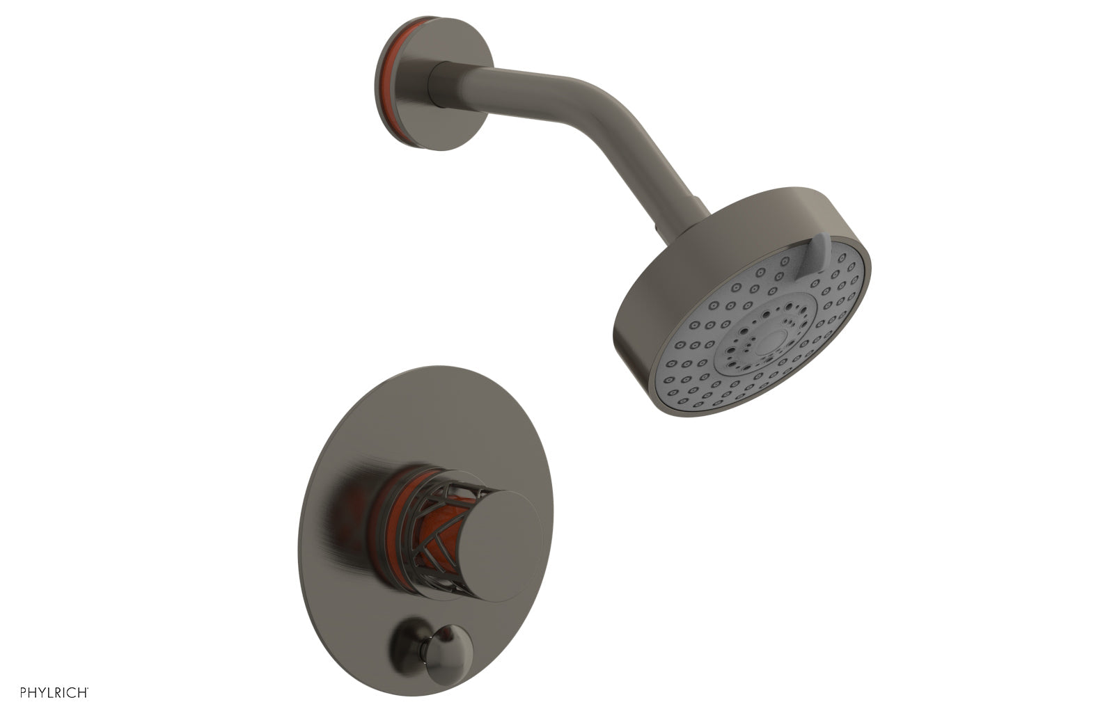Phylrich JOLIE Pressure Balance Shower and Diverter Set (Less Spout), Round Handle with "Orange" Accents 4-677
