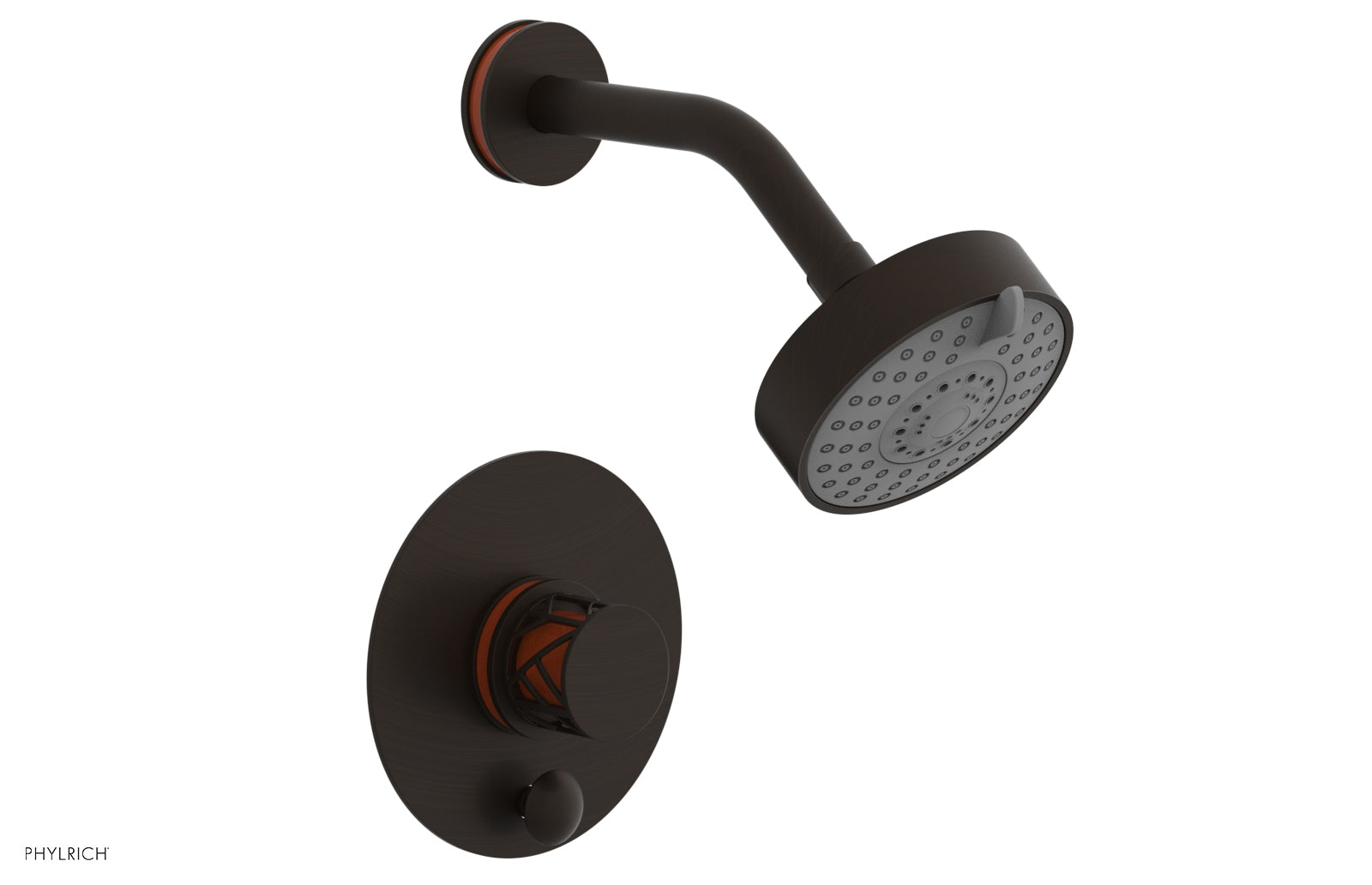 Phylrich JOLIE Pressure Balance Shower and Diverter Set (Less Spout), Round Handle with "Orange" Accents 4-677