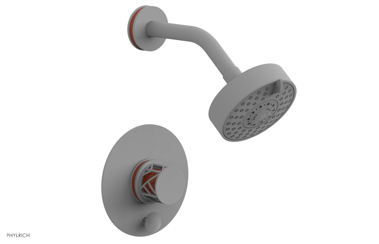 Phylrich JOLIE Pressure Balance Shower and Diverter Set (Less Spout), Round Handle with "Orange" Accents 4-677