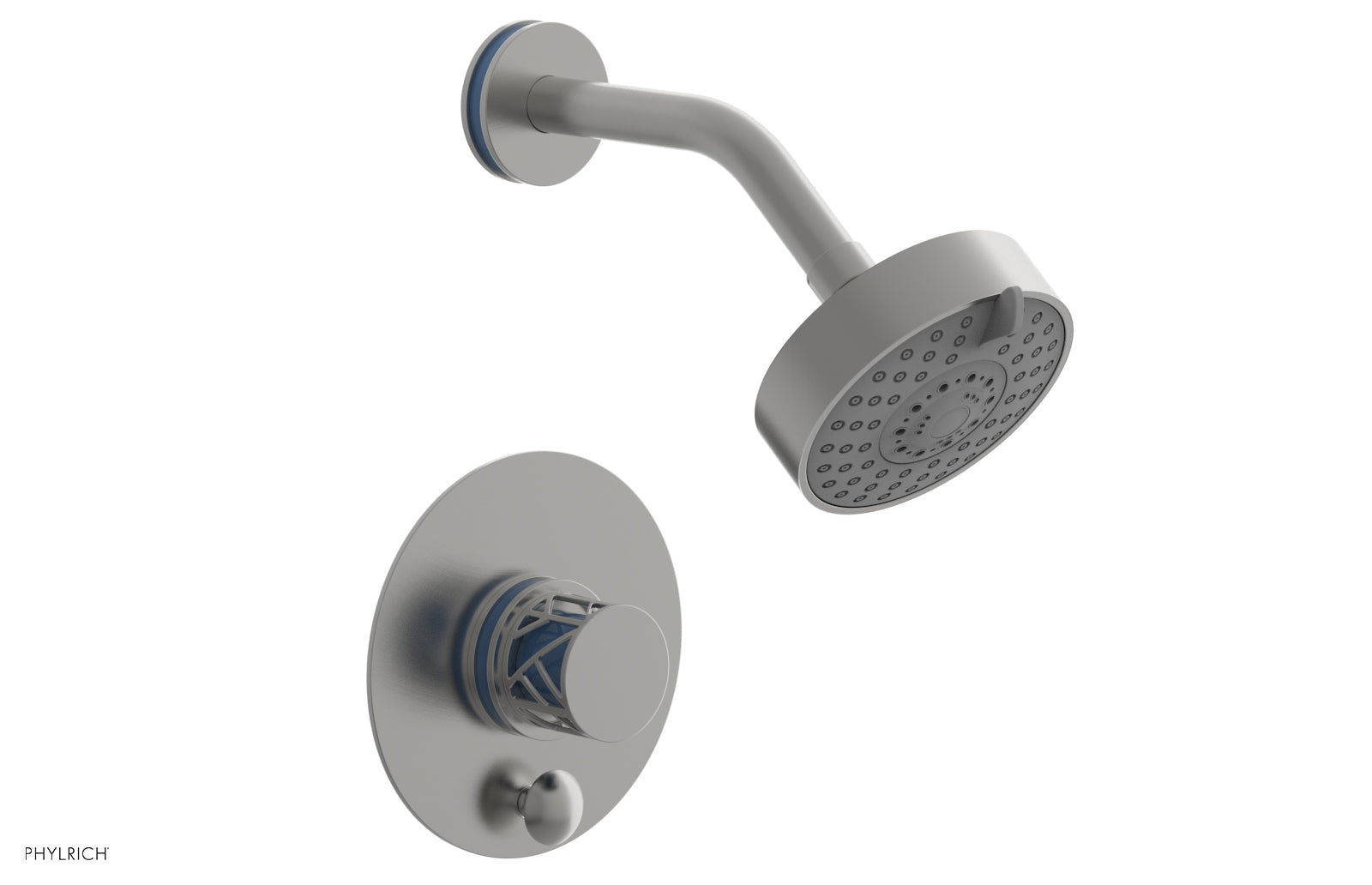 Phylrich JOLIE Pressure Balance Shower and Diverter Set (Less Spout), Round Handle with "Light Blue" Accents 4-677