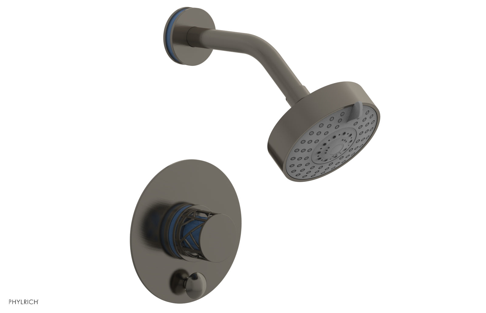 Phylrich JOLIE Pressure Balance Shower and Diverter Set (Less Spout), Round Handle with "Light Blue" Accents 4-677