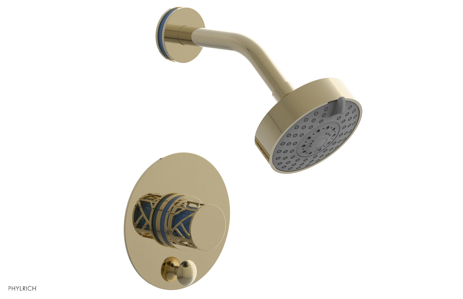 Phylrich JOLIE Pressure Balance Shower and Diverter Set (Less Spout), Round Handle with "Light Blue" Accents 4-677
