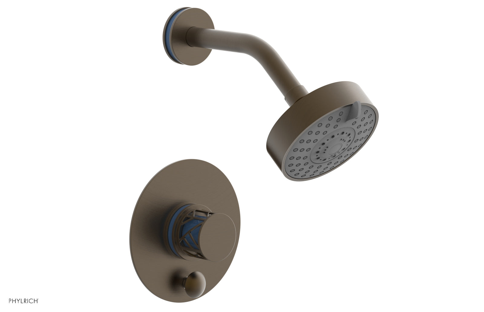 Phylrich JOLIE Pressure Balance Shower and Diverter Set (Less Spout), Round Handle with "Light Blue" Accents 4-677
