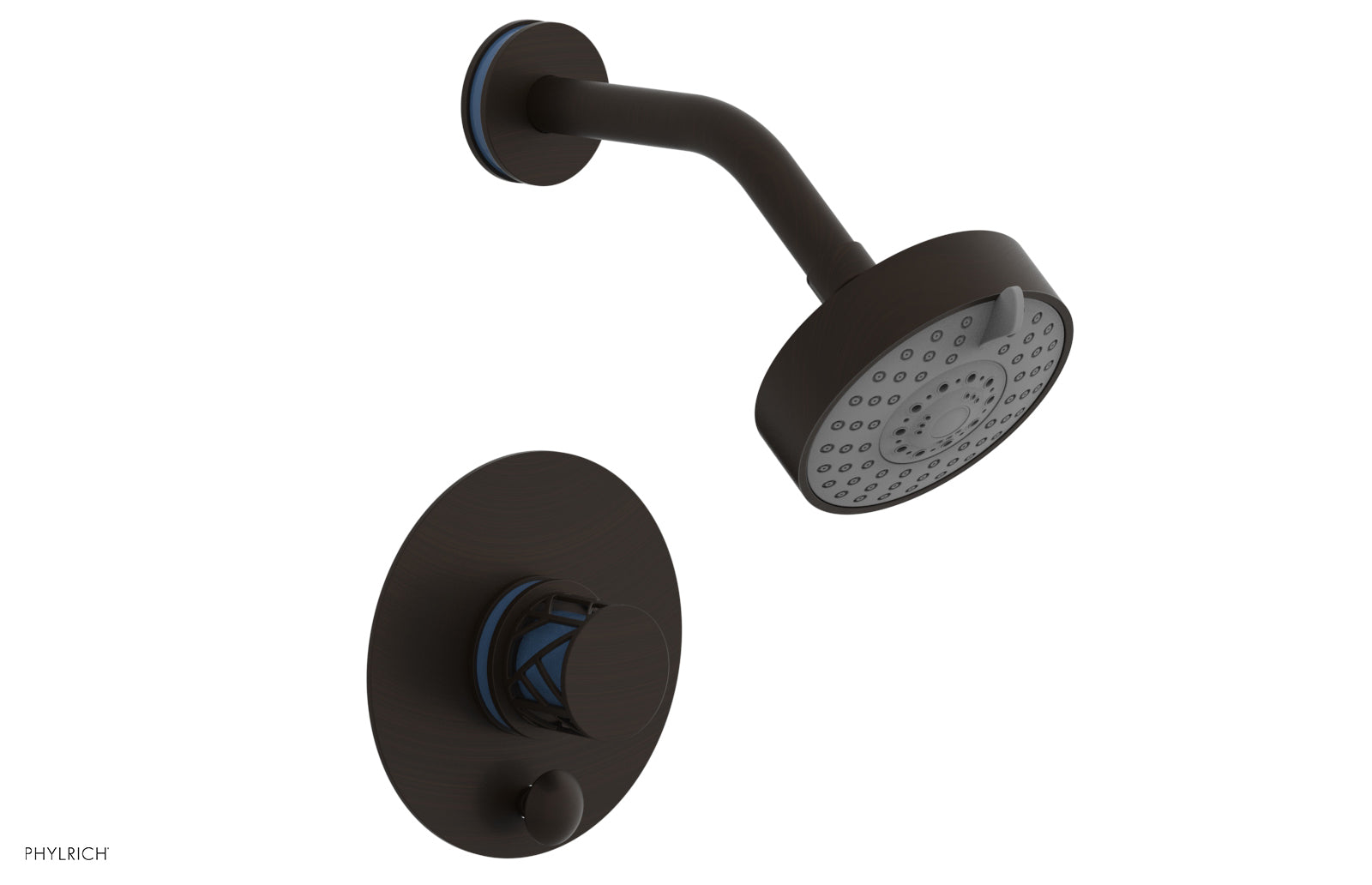 Phylrich JOLIE Pressure Balance Shower and Diverter Set (Less Spout), Round Handle with "Light Blue" Accents 4-677