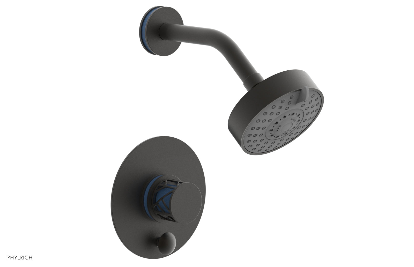 Phylrich JOLIE Pressure Balance Shower and Diverter Set (Less Spout), Round Handle with "Light Blue" Accents 4-677