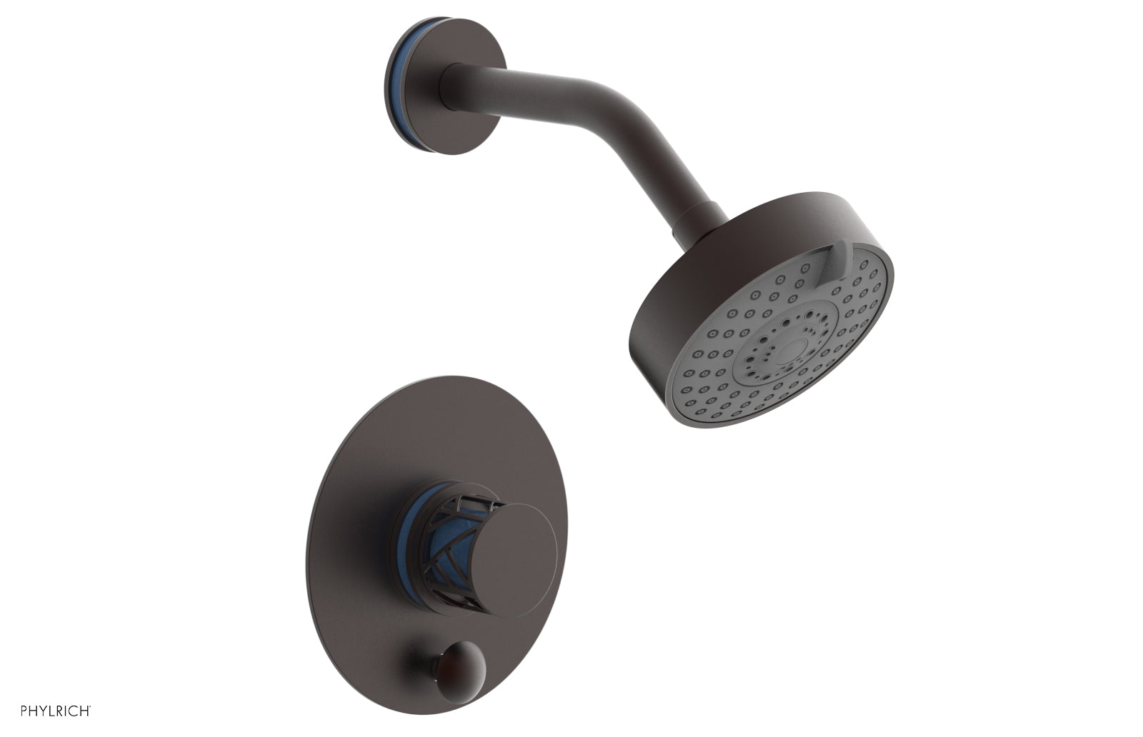 Phylrich JOLIE Pressure Balance Shower and Diverter Set (Less Spout), Round Handle with "Light Blue" Accents 4-677