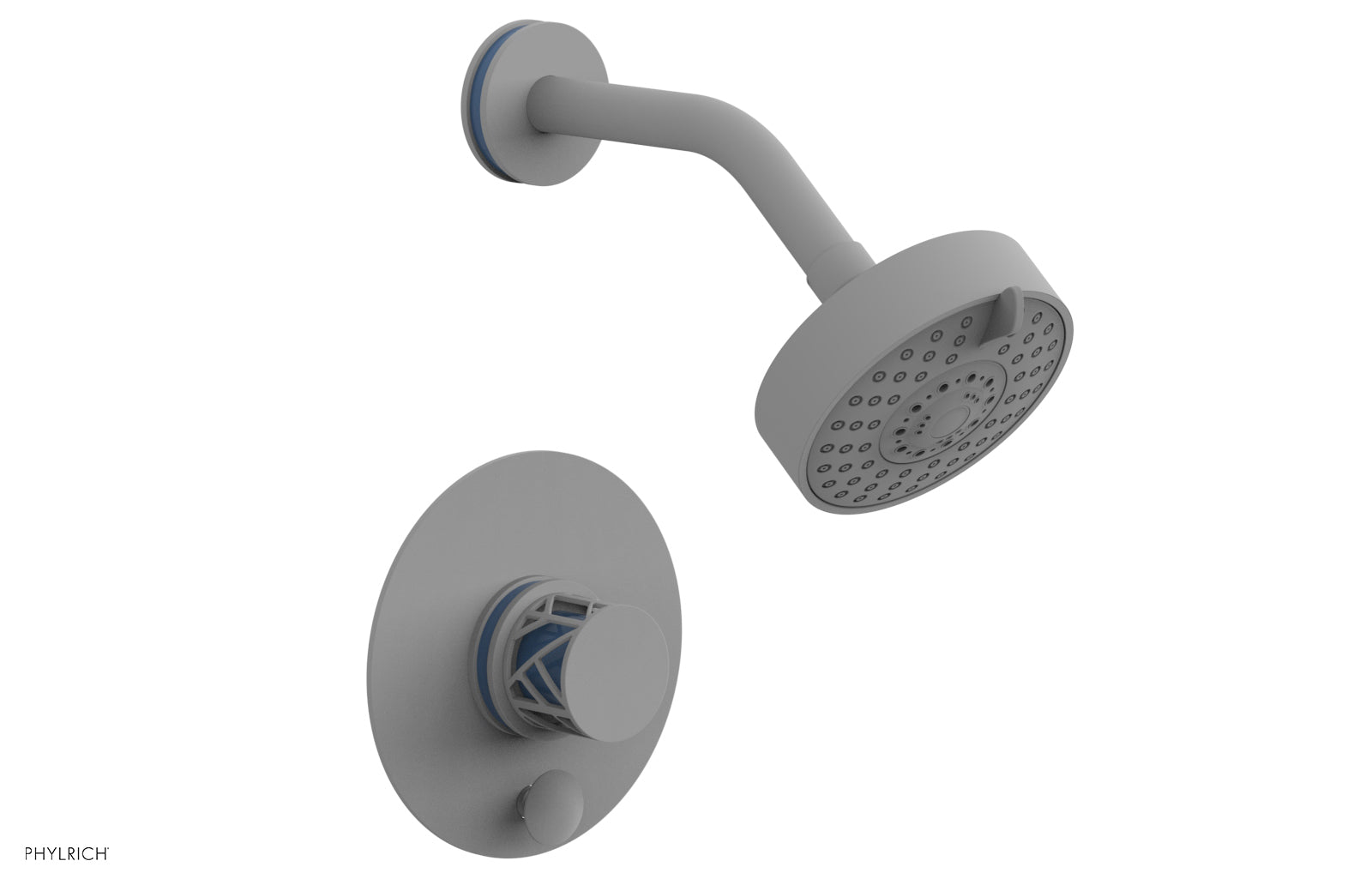 Phylrich JOLIE Pressure Balance Shower and Diverter Set (Less Spout), Round Handle with "Light Blue" Accents 4-677