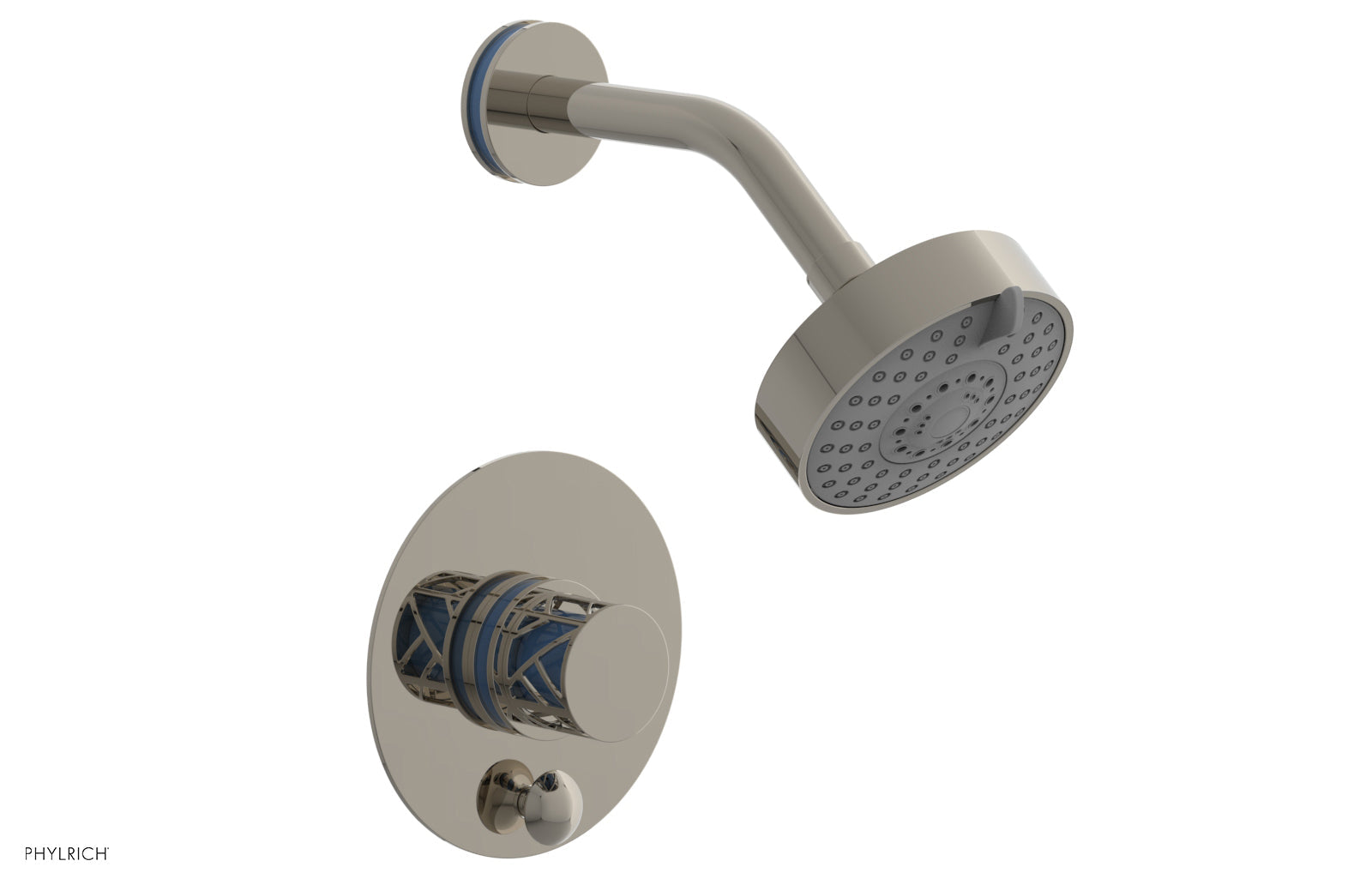 Phylrich JOLIE Pressure Balance Shower and Diverter Set (Less Spout), Round Handle with "Light Blue" Accents 4-677
