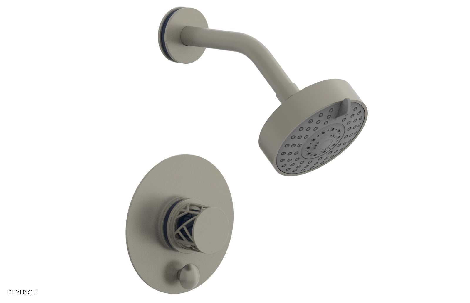 Phylrich JOLIE Pressure Balance Shower and Diverter Set (Less Spout), Round Handle with "Navy Blue" Accents 4-677