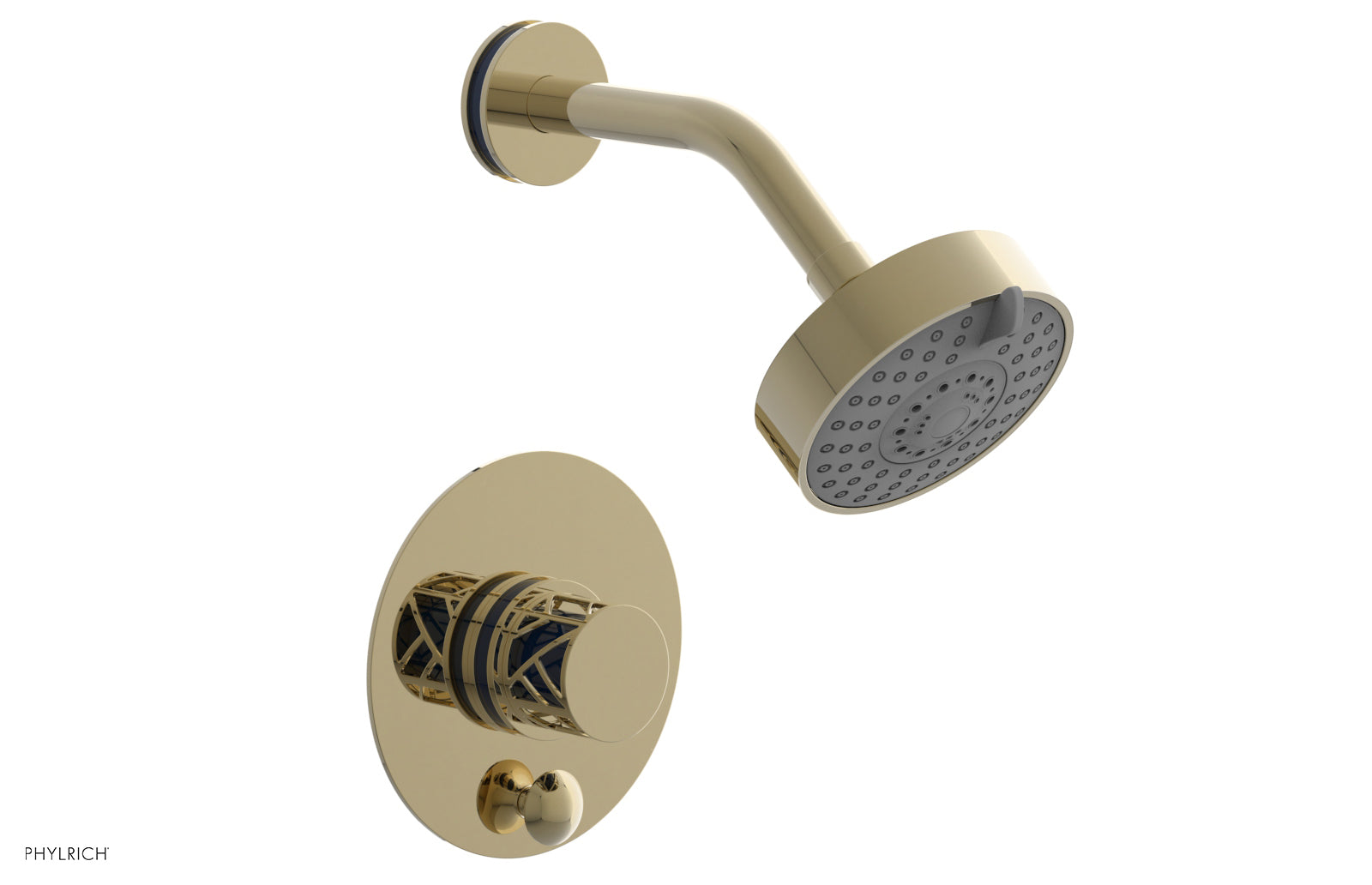 Phylrich JOLIE Pressure Balance Shower and Diverter Set (Less Spout), Round Handle with "Navy Blue" Accents 4-677