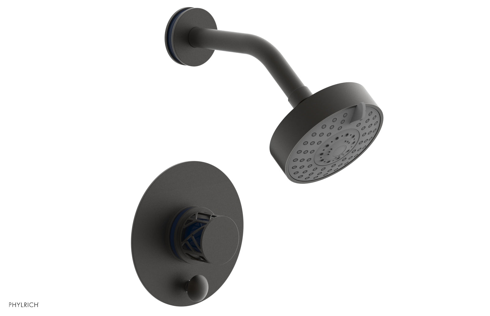 Phylrich JOLIE Pressure Balance Shower and Diverter Set (Less Spout), Round Handle with "Navy Blue" Accents 4-677