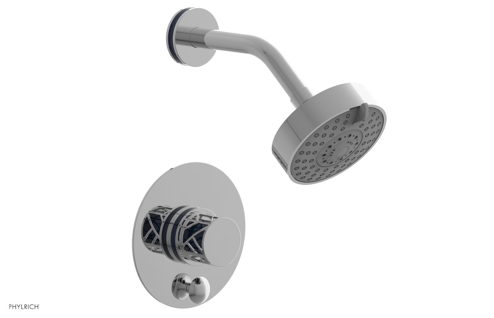 Phylrich JOLIE Pressure Balance Shower and Diverter Set (Less Spout), Round Handle with "Navy Blue" Accents 4-677