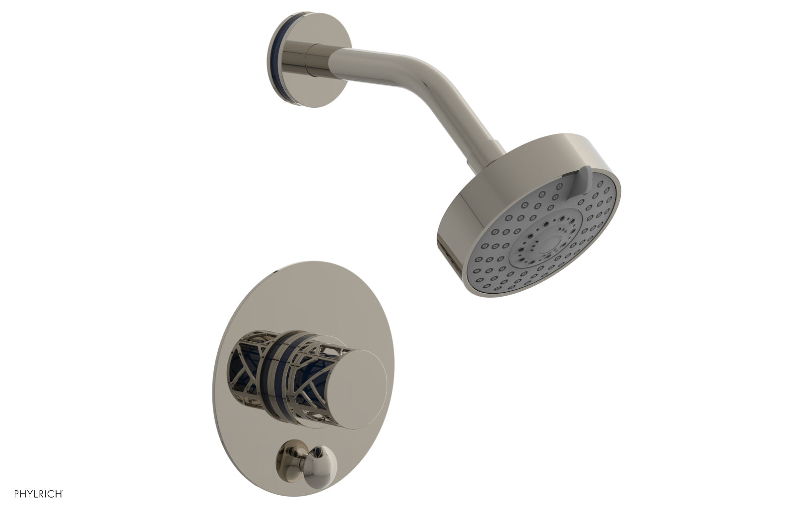 Phylrich JOLIE Pressure Balance Shower and Diverter Set (Less Spout), Round Handle with "Navy Blue" Accents 4-677