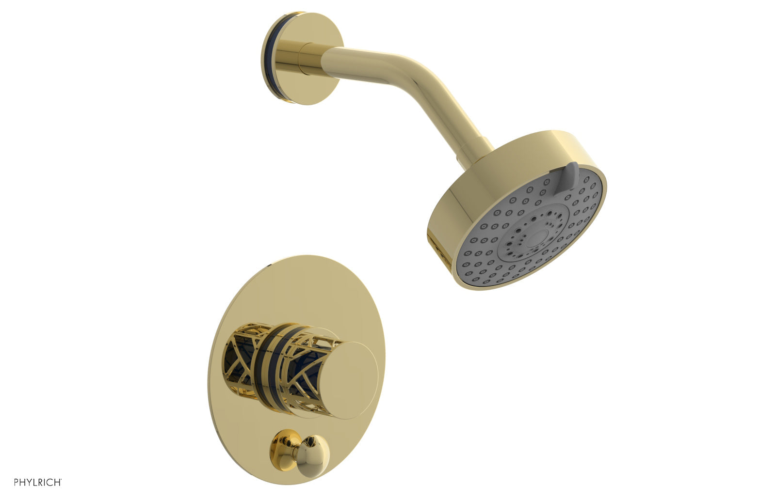 Phylrich JOLIE Pressure Balance Shower and Diverter Set (Less Spout), Round Handle with "Navy Blue" Accents 4-677