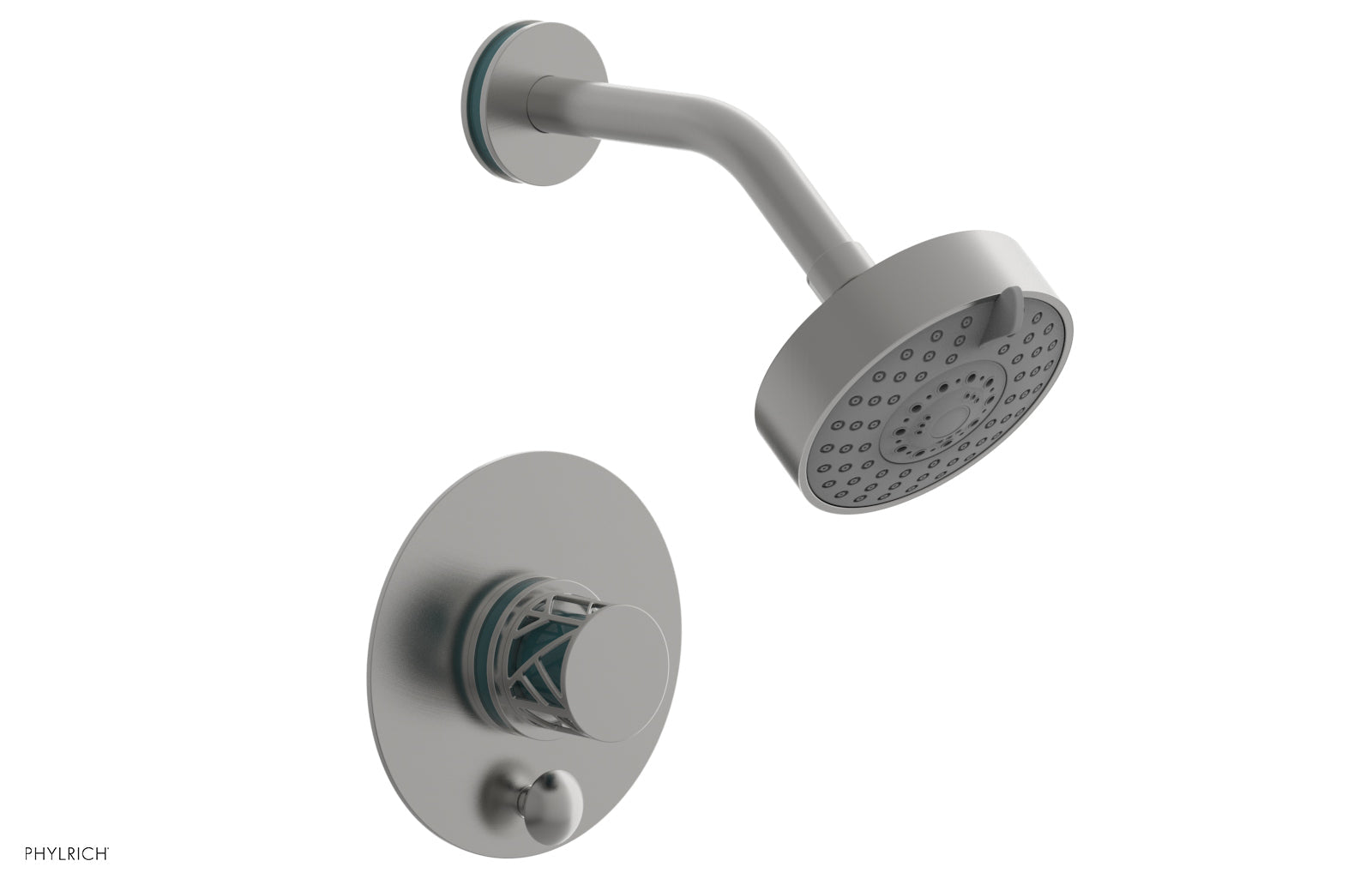 Phylrich JOLIE Pressure Balance Shower and Diverter Set (Less Spout), Round Handle with "Turquoise" Accents 4-677