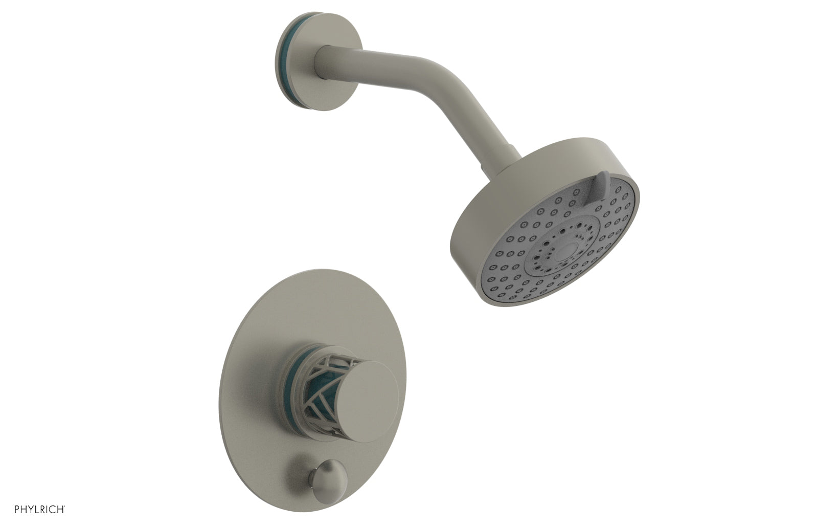 Phylrich JOLIE Pressure Balance Shower and Diverter Set (Less Spout), Round Handle with "Turquoise" Accents 4-677