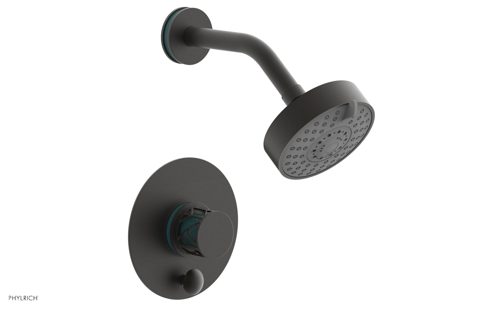 Phylrich JOLIE Pressure Balance Shower and Diverter Set (Less Spout), Round Handle with "Turquoise" Accents 4-677