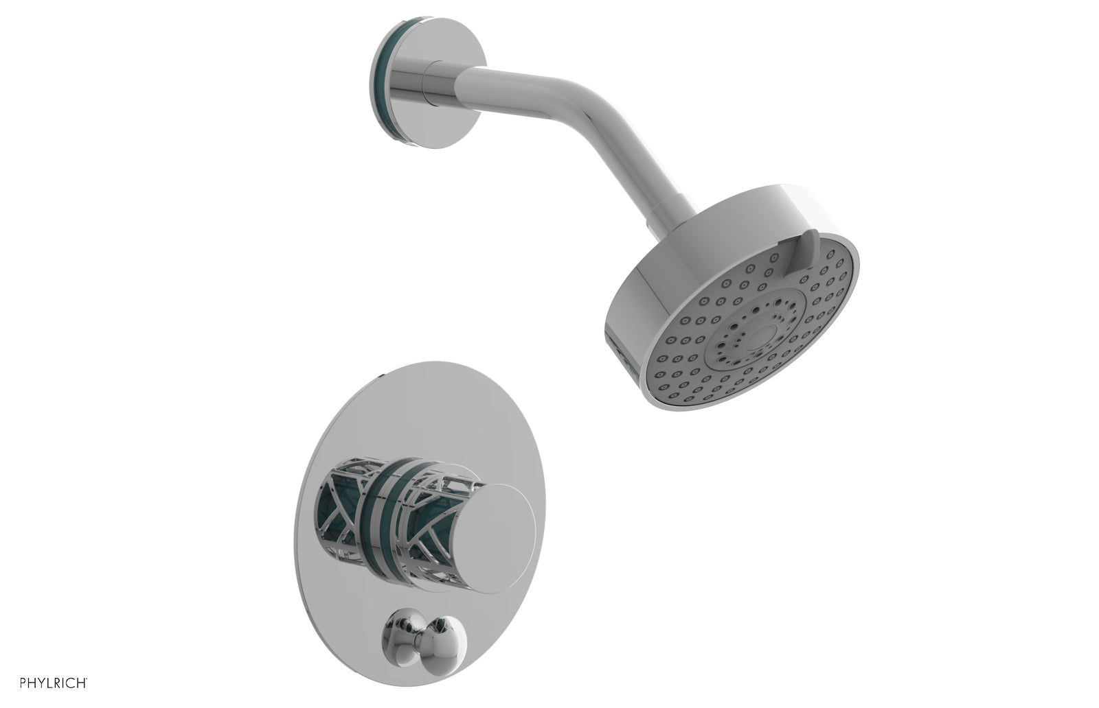Phylrich JOLIE Pressure Balance Shower and Diverter Set (Less Spout), Round Handle with "Turquoise" Accents 4-677