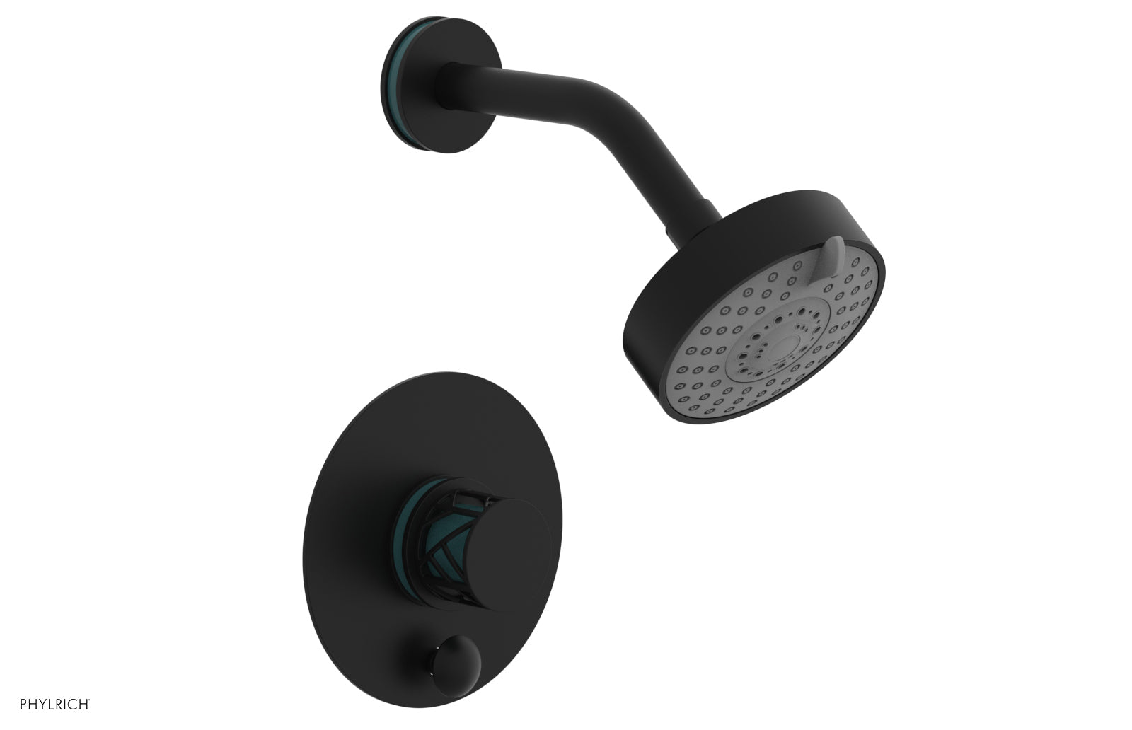 Phylrich JOLIE Pressure Balance Shower and Diverter Set (Less Spout), Round Handle with "Turquoise" Accents 4-677