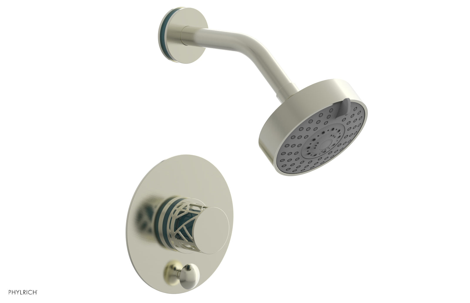 Phylrich JOLIE Pressure Balance Shower and Diverter Set (Less Spout), Round Handle with "Turquoise" Accents 4-677