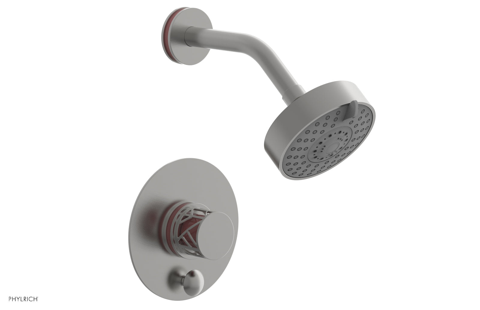 Phylrich JOLIE Pressure Balance Shower and Diverter Set (Less Spout), Round Handle with "Pink" Accents 4-677