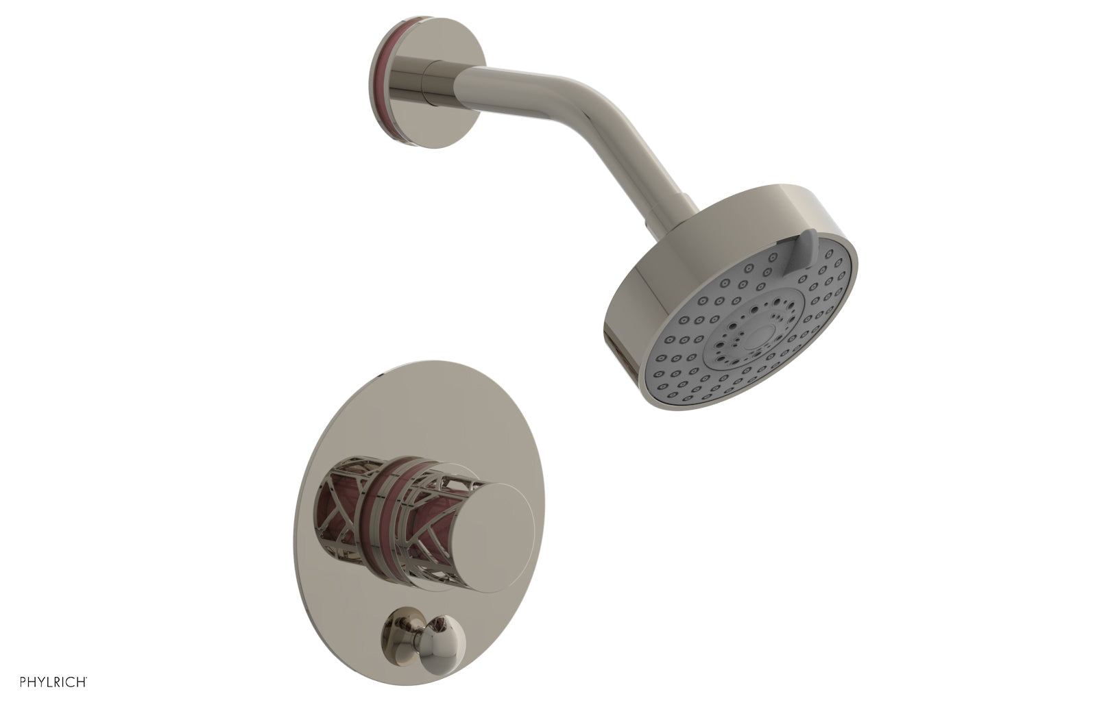 Phylrich JOLIE Pressure Balance Shower and Diverter Set (Less Spout), Round Handle with "Pink" Accents 4-677