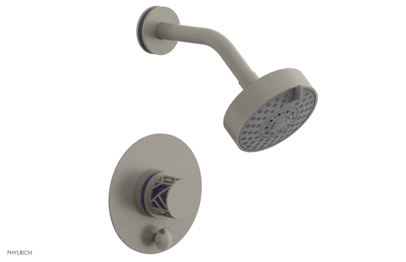 Phylrich JOLIE Pressure Balance Shower and Diverter Set (Less Spout), Round Handle with "Purple" Accents 4-677
