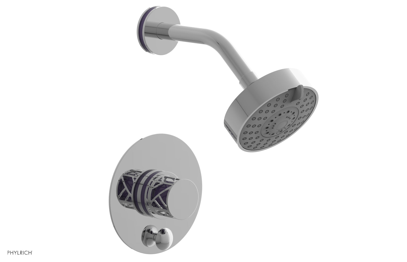 Phylrich JOLIE Pressure Balance Shower and Diverter Set (Less Spout), Round Handle with "Purple" Accents 4-677