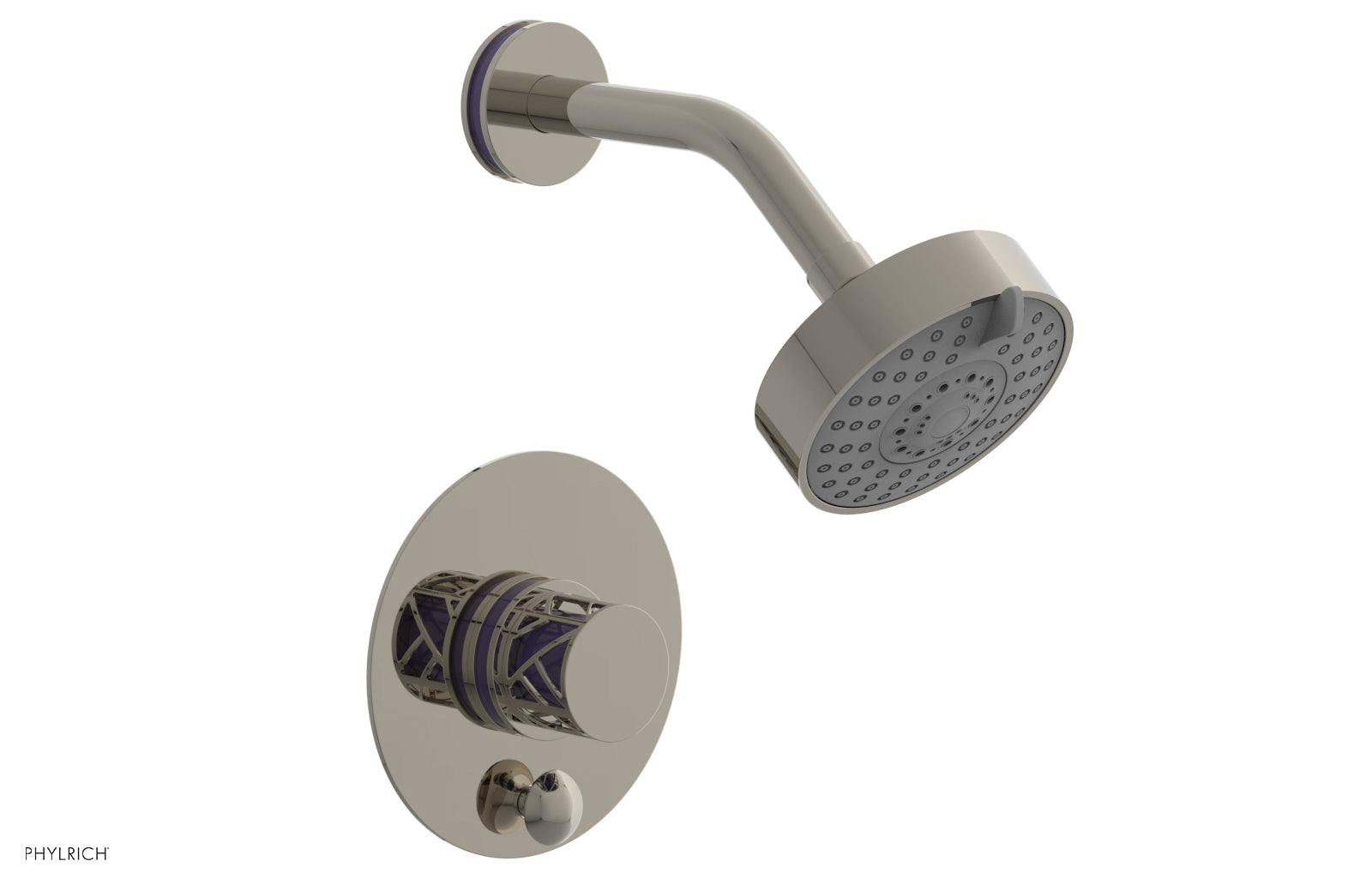 Phylrich JOLIE Pressure Balance Shower and Diverter Set (Less Spout), Round Handle with "Purple" Accents 4-677