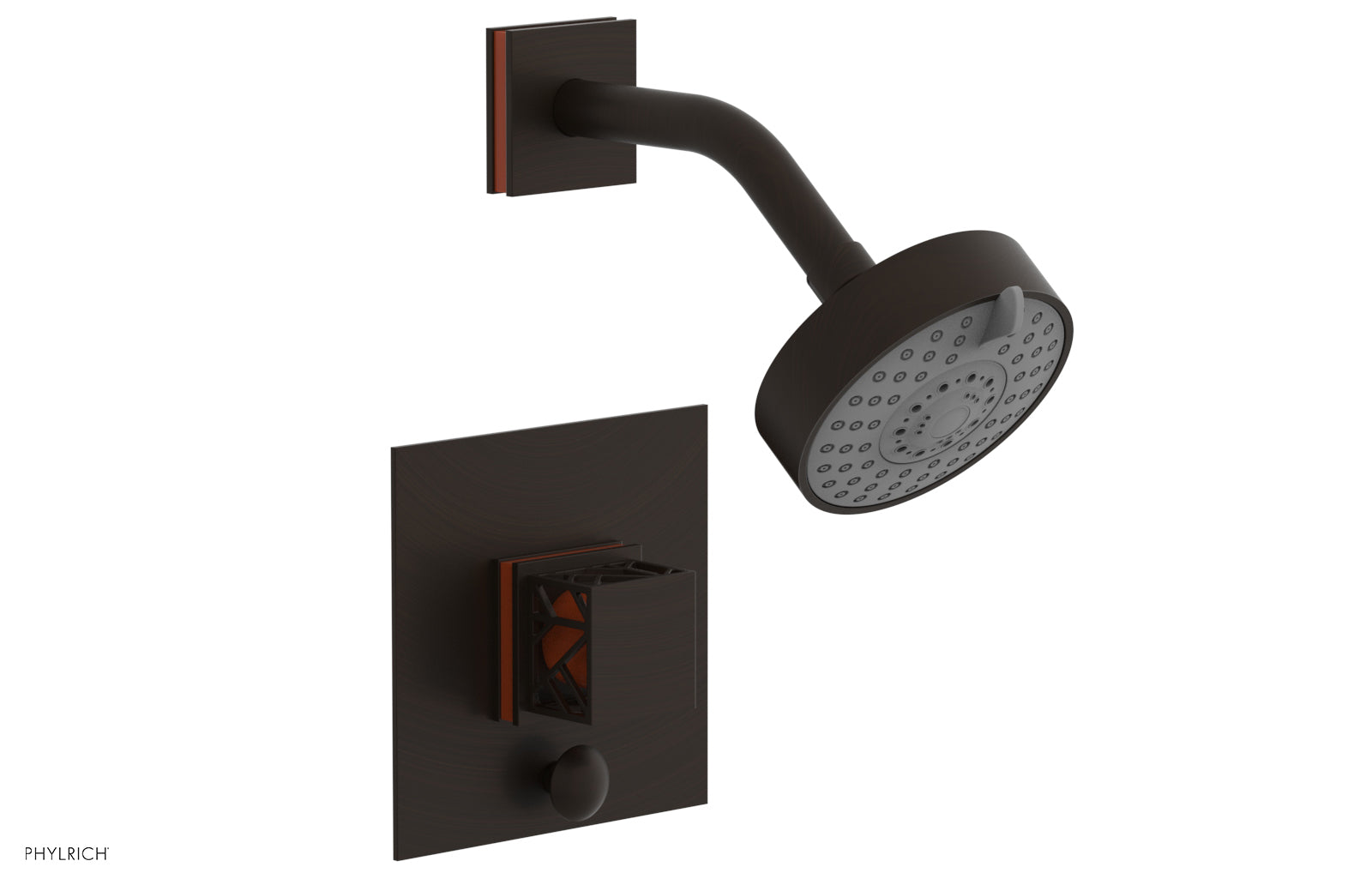 Phylrich JOLIE Pressure Balance Shower and Diverter Set (Less Spout), Square Handle with "Orange" Accents 4-678