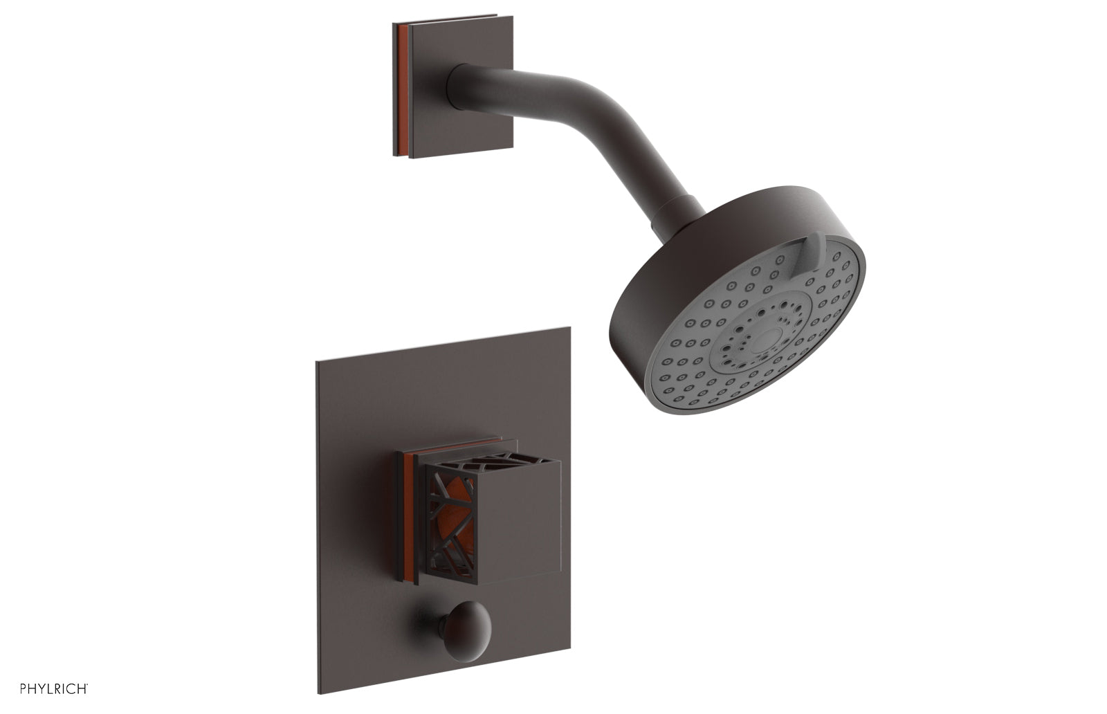 Phylrich JOLIE Pressure Balance Shower and Diverter Set (Less Spout), Square Handle with "Orange" Accents 4-678