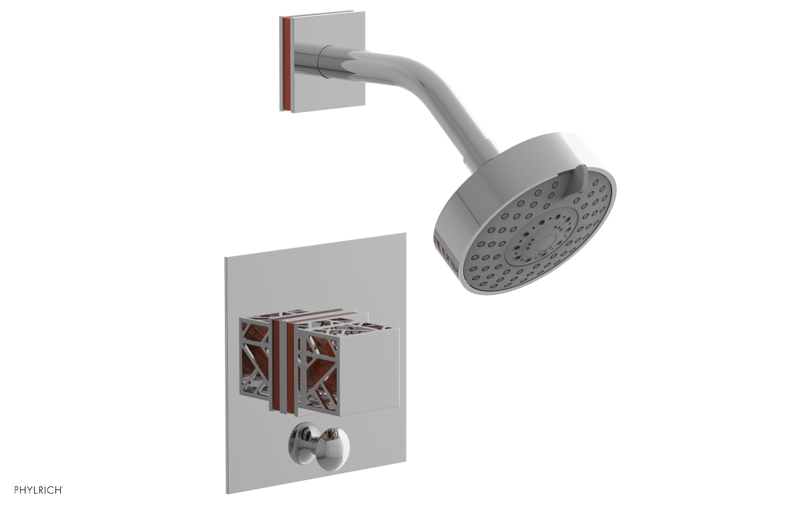 Phylrich JOLIE Pressure Balance Shower and Diverter Set (Less Spout), Square Handle with "Orange" Accents 4-678